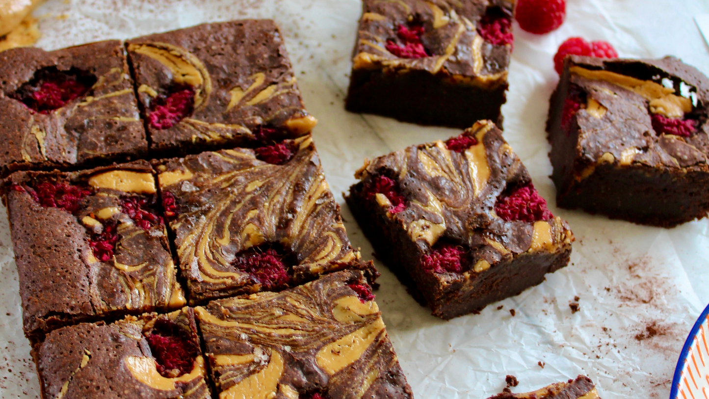 Vegan Peanut Butter and Raspberry Brownies