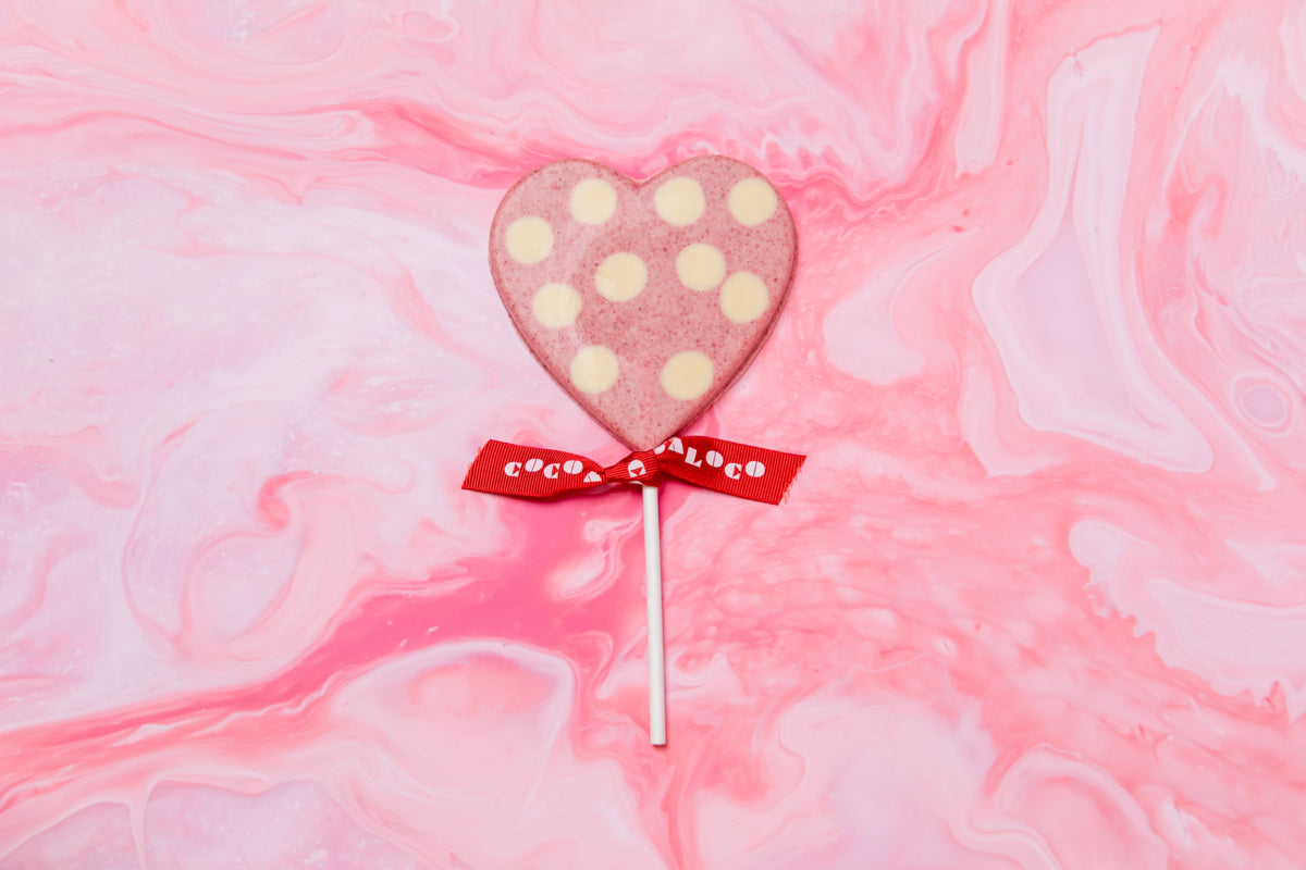 Pink Polka Dot Heart Lolly – 60g