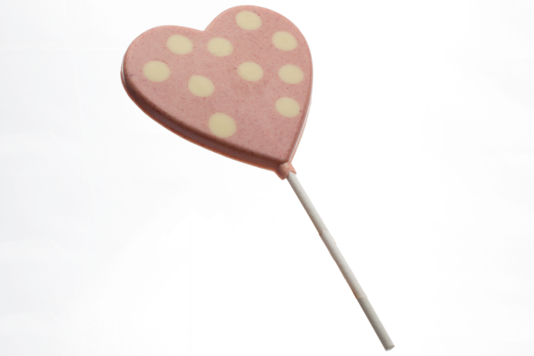 Pink Polka Dot Heart Lolly – 60g